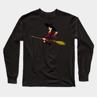 Good Witch On Broomstick Waving Hello Long Sleeve T-Shirt